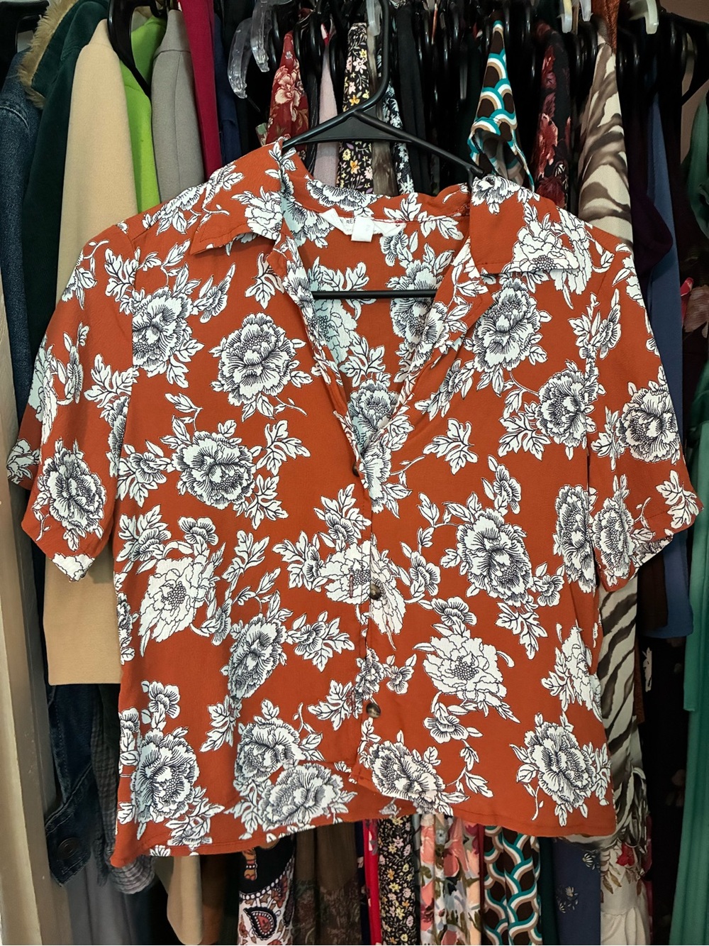 Cropped Floral Button-Front Top in Burnt Orange